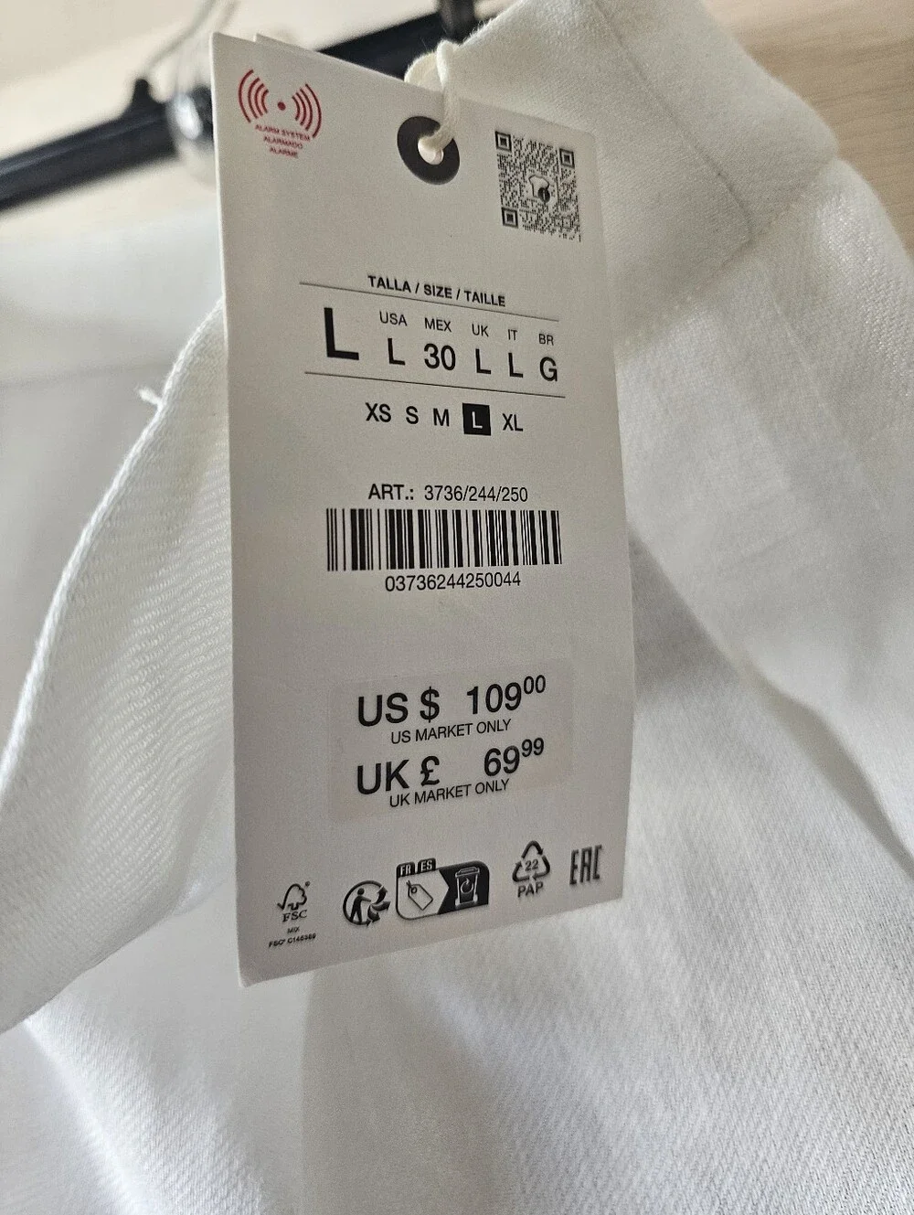 ​ZARA New With Tags Linen Blend Wide Leg Pleated Trousers Cream Off-White Size L